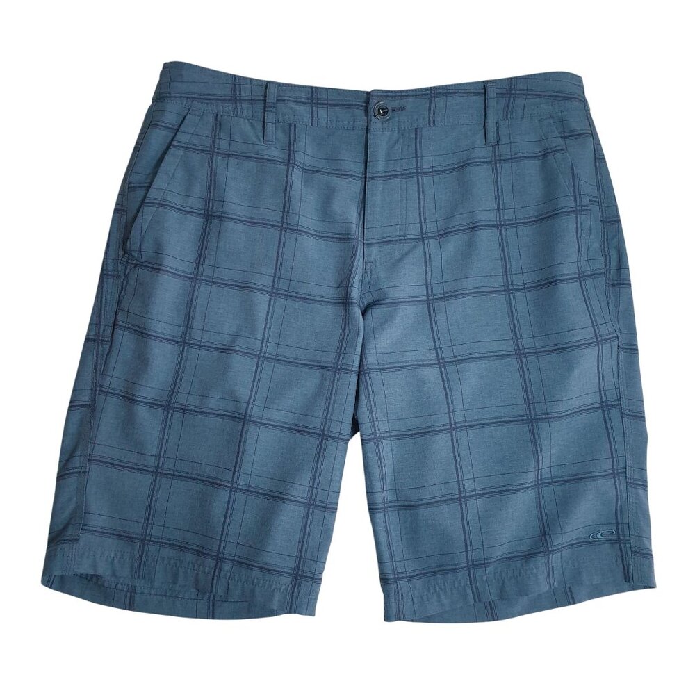 ONeill Mens Blue Plaid Board Shorts Size 34 Polyester Spandex Golf Sport Swim